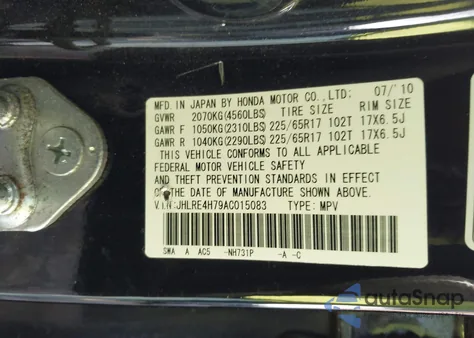 2010 Honda Cr-V Ex-L from USA, damaged, VIN JHLRE4H79AC015083